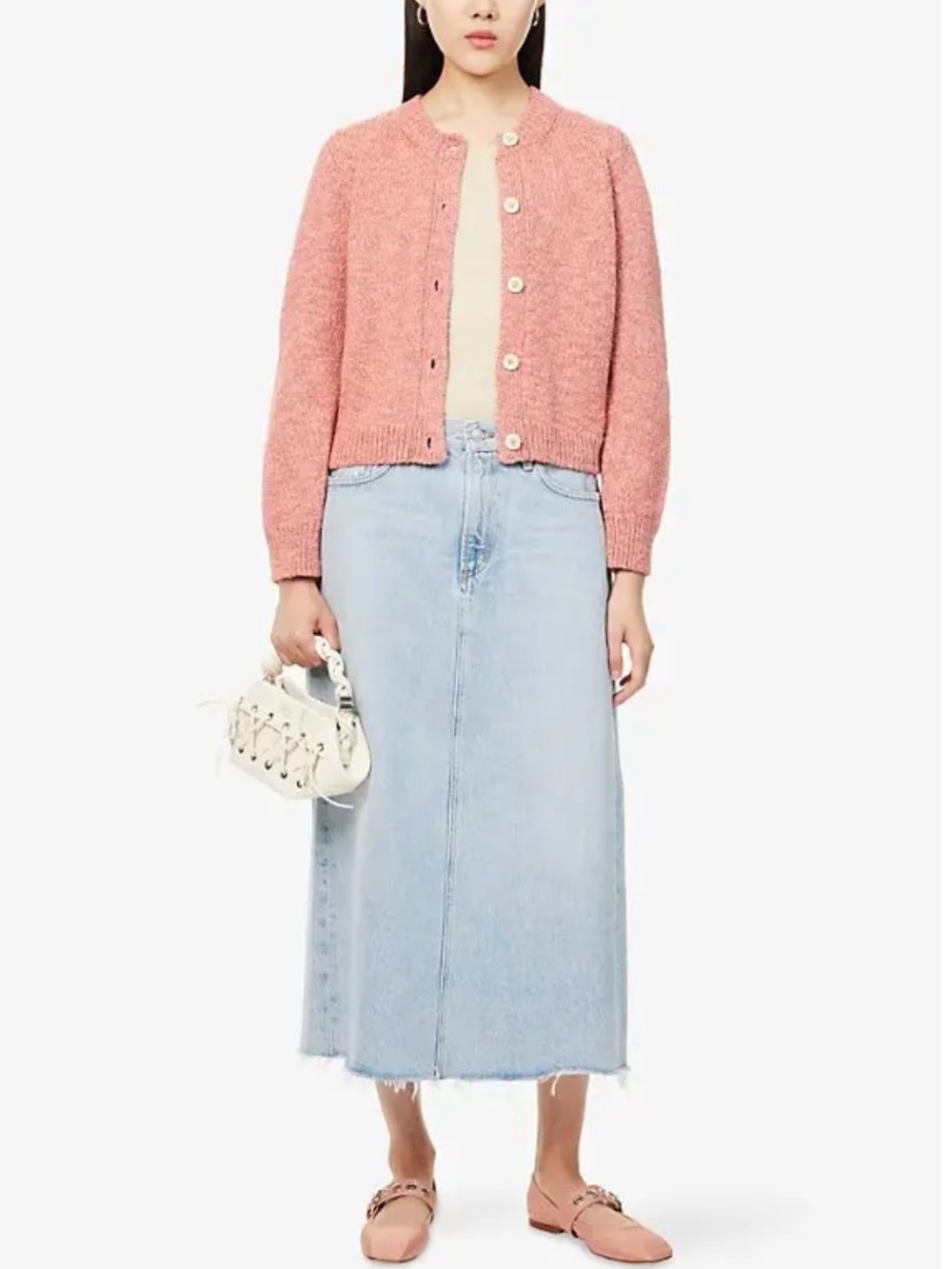 ME+EM Sweater Mouline Bracelet Sleeve Cotton Cardigan in Rose Pink